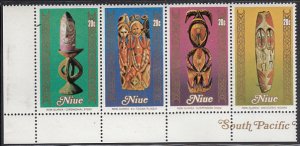 Niue 1980 MNH Sc #265 Strip of 4 20c Artifacts, Handcrafts Margin copy