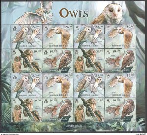 2012 Solomon Islands Owls Birds Fauna ! Unique Sh(4Set) #1496-99 ** Ls0921