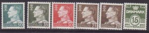 Denmark-Sc#382a-6a,389a- id9-unused VLH part set-Fluorescent papers-Frederik IX-