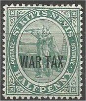 ST. KITTS-NEVIS, 1916, MH 1/2p, Overprinted War Tax, Scott MR1