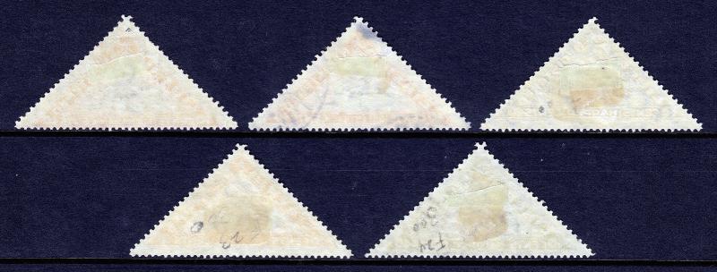 LIBERIA — SCOTT F20-F24 —1921 VIPER TRIANGLE REGISTRATION SET — USED —SCV $17.50