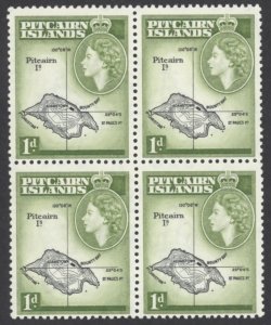 Pitcairn Islands Sc# 21 MNH block/4 1957 1p Map