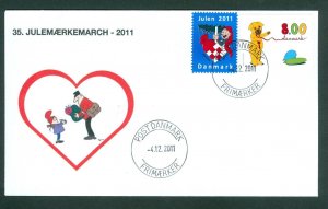 Denmark Cover. 2011 Postman “Christmas Seal Walk # 35.8 Kr.Santa, Deco. Heart.