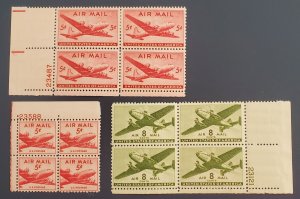 US, 3 1940s airmail blocks