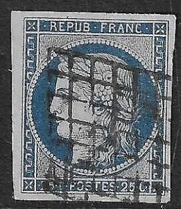 FRANCE 1850 Ceres 25c deep blue a beautiful - 39984