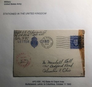 1942 USA Army In England APO 635 Stationery Postcard Cover To Columbus OH