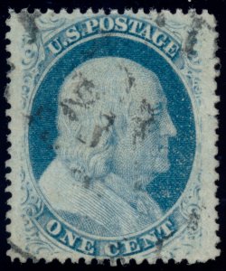 US 24 1c 1857 Franklin type V blue VF-XF used Crowe cert