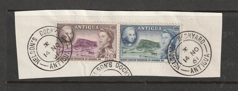 Antigua 1961 Nelsons Dockyard, FU on piece, First day, NELSONS DOCKYARD cds, SG 