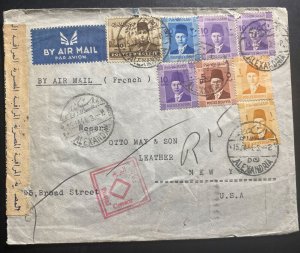 1944 Alexandria Egypt Airmail Censored Cover To Otto May & Son Leather NY USA