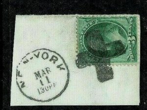 US1800s NEW YORK CDS & Fancy Cancel = Bold SOLID CROSS Design on Cover Piece