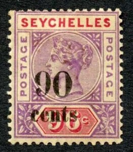 Seychelles SG21a 90 on 96 wide O M/M (toned) Cat 400 pounds