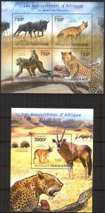 Togo 2011 Ecosystems of Kalahari Desert Antelopes Hyenas Monkeys Sheet + S/S MNH