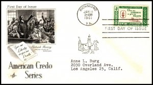 US 1142 Patrick Henry Credo Artcraft Typed FDC