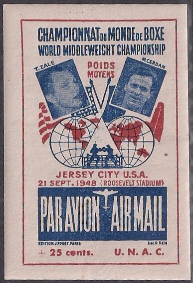 AIRMAIL ETIQUETTE: CERDAN BOXING THEME VERY SCARCE ITEM! Mint NH