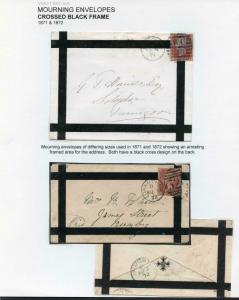 1871 and 2 Mourning Envelope with Crossed Black Frames