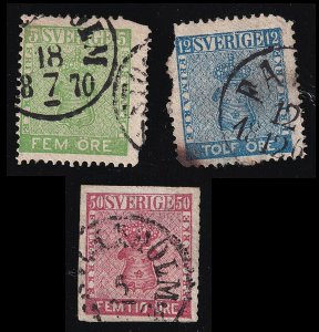 Sweden Scott 6, 8 & 12  Used  Cat Val $122        Lot W136