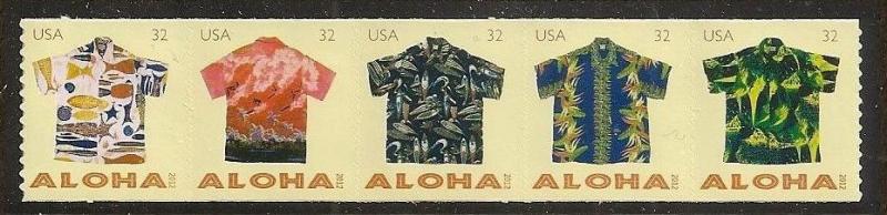 US 4597-4601 4601a Aloha Shirts 32c coil strip (5 stamps) MNH 2012 