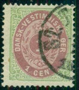 DANISH WEST INDIES #5, 1¢ bicolor, 4th printing, INV WMK, used,  Facit $140.00