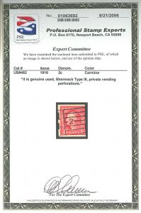 U.S. #482 Used Schermack Type 3 with PSE Cert