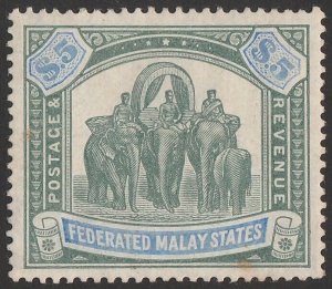 FEDERATED MALAY STATES 1904 Elephants $5 wmk mult crown. SG 50 cat £350.