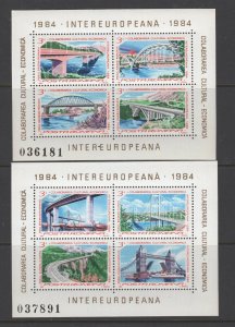Romania #3182-83  (1984 Inter-Europa Bridges set of two sheets) VFMNH CV $5.00