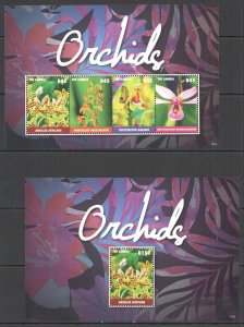 B0355 2015 Gambia Flora Flowers Orchids #7161-64 Kb+Bl Mnh