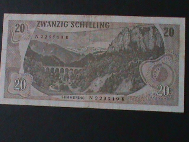 ​AUSTRIA-1967-AUSTIRAN NATIONAL BANK-$20 SCHILLING-LT.-CIRCULATED NOTE VF