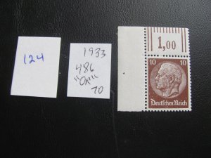 Germany 1933 MNH MI. 486 W OR  XF 70  EUROS (124)