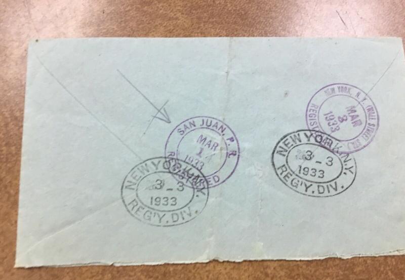 Brazil 1933 registered air mail Maranhao to NY via Puerto Rico