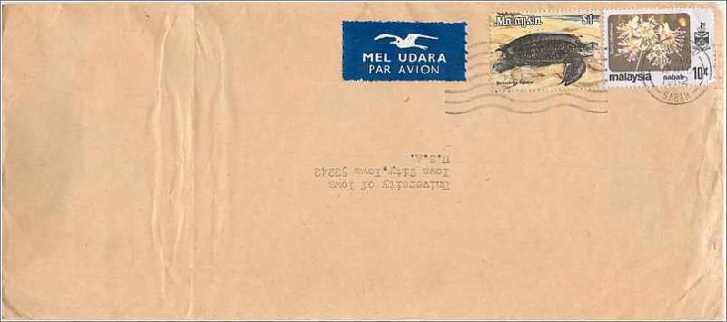  Letter Cover Malaysia Malaysia Tortoise Turtle University Iowa City