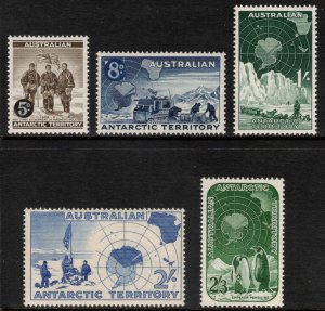 AUSTRALIAN ANTARCTIC 1957-59 Definitives; Scott L1-5, SG 1-5; MNH