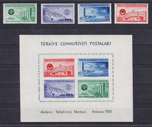 Turkey Sc 1051-1054a MNH. 1951 Ankara Buildings + Scarce Souvenir Sheet