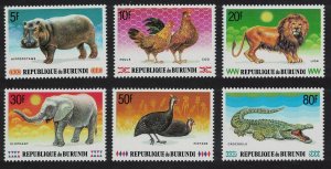 Burundi Birds Hippo Lion Elephant Crocodile Animals 6v 1991 MNH