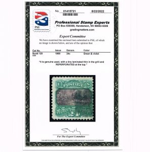 AFFORDABLE GENUINE SCOTT #120 USED 1869 PICTORIAL PSE CERT WELL-DEFINED G-GRILL