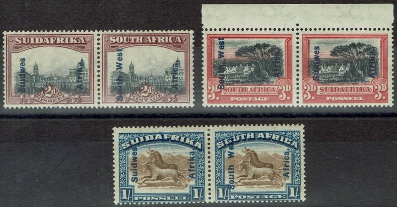 SOUTH WEST AFRICA 1927 PICTORIAL 2D 3D AND 1/- PAIRS 