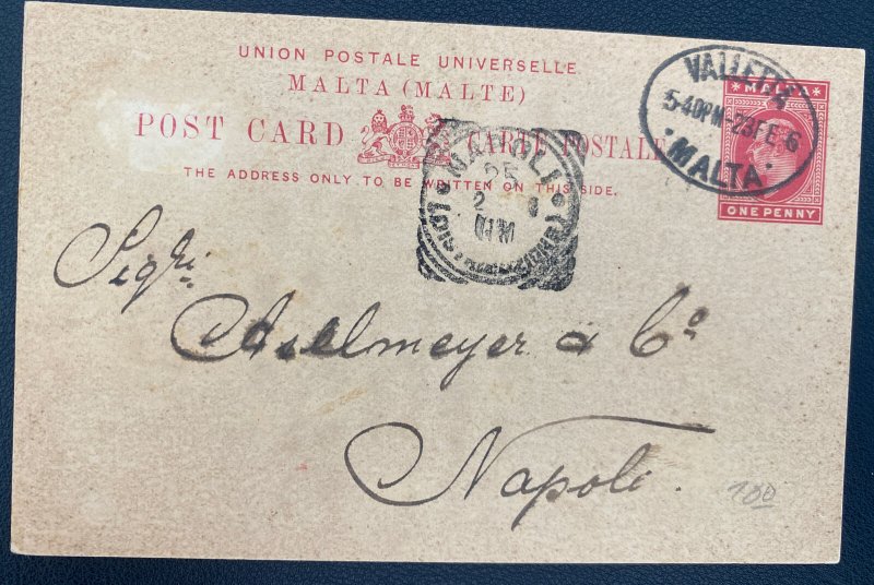 1906 Valetta Malta Postal Stationery Cover To Napoli Italy