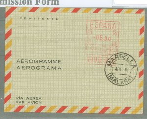 Spain  1961 Postal Stationery, 0.600 red on green, CTO Marbella 1961