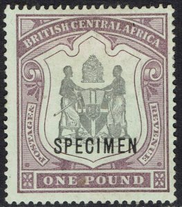 BRITISH CENTRAL AFRICA 1897 ARMS £1 SPECIMEN