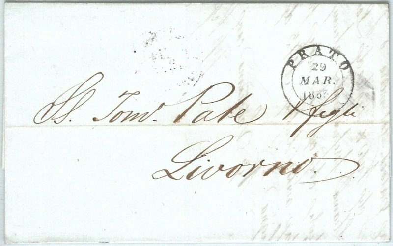 71946 - REGNO - Storia Postale - BUSTA prefilatelica da PRATO a LIVORNO  1853