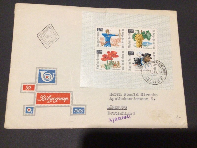 Hungary 1966 stamp sheet cover to Germany Ref 60604