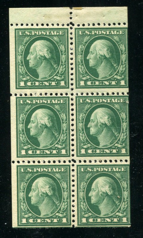 (1917-19) #498e 1¢ Washington unused NH booklet pane⭐⭐⭐⭐⭐⭐