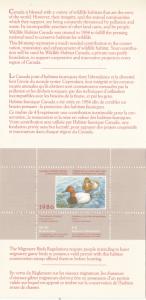 Canada 1986 Federal Wildlife Conservation Booklet $4 Canvasbacks Ducks #FWH2