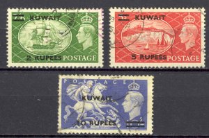 Kuwait Sc# 99-101 Used 1950-1951 2r-10r surcharged Overprint