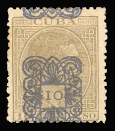 Cuba #113, 1883 10c on 10c, overprint split, hinged