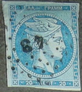 Greece Stamp Scott #47 used Numeral on back side