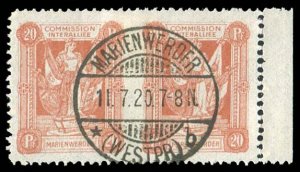 Marienwerder #4var, 1920 20pf brown orange, horizontal pair imperf. between, ...