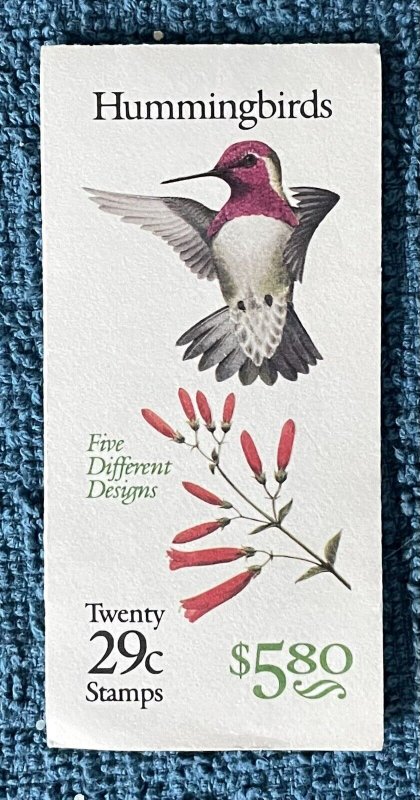 Scott #BK201, $5.80 booklet of 29c Hummingbirds stamps, unused, MNH