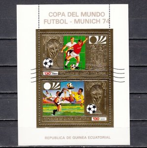 Eq. Guinea, Mi cat. 296-297, BL82 A. W. C. Soccer, GOLD FOIL s/sheet. Canceled.^