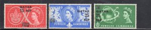 QATAR #16-18 1957 JUBILEE SURCHARGED MINT VF NH