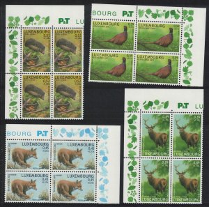 Luxembourg Pheasant Bird Fox hedgehog Deer 4v Corner Blocks 2002 MNH